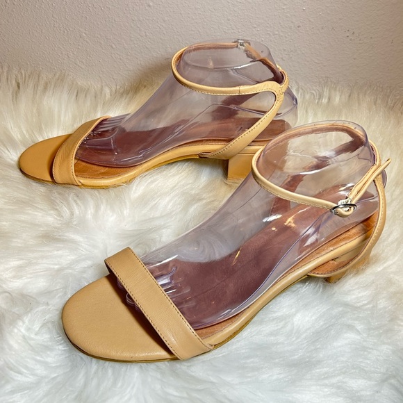 J. Jill Shoes - J.Jill Ariane Block-Heel Leather Sandals Tan Beige Ankle Strap Size 8.5M